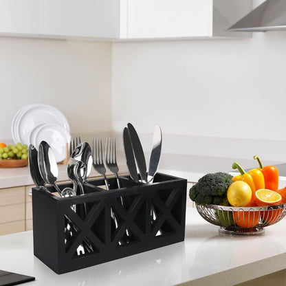 Wooden Silverware Holder Flatware Utensil Caddy Cutlery Holder for Party Wood Silverware Organizer Caddy Storage for Kitchen Countertop Table Knife Fork Spoon Organizer Small Utensil Holders