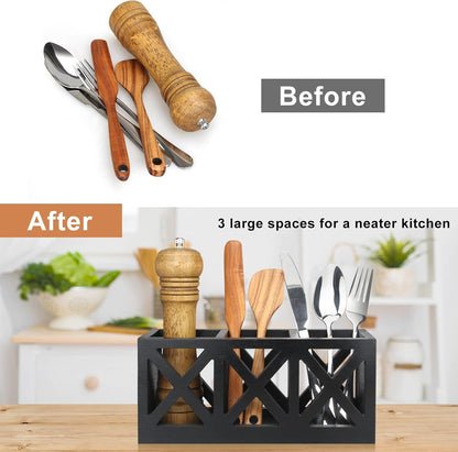 Wooden Silverware Holder Flatware Utensil Caddy Cutlery Holder for Party Wood Silverware Organizer Caddy Storage for Kitchen Countertop Table Knife Fork Spoon Organizer Small Utensil Holders