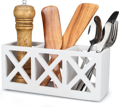 Wooden Silverware Holder Flatware Utensil Caddy Cutlery Holder for Party Wood Silverware Organizer Caddy Storage for Kitchen Countertop Table Knife Fork Spoon Organizer Small Utensil Holders