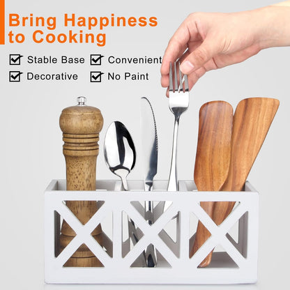 Wooden Silverware Holder Flatware Utensil Caddy Cutlery Holder for Party Wood Silverware Organizer Caddy Storage for Kitchen Countertop Table Knife Fork Spoon Organizer Small Utensil Holders