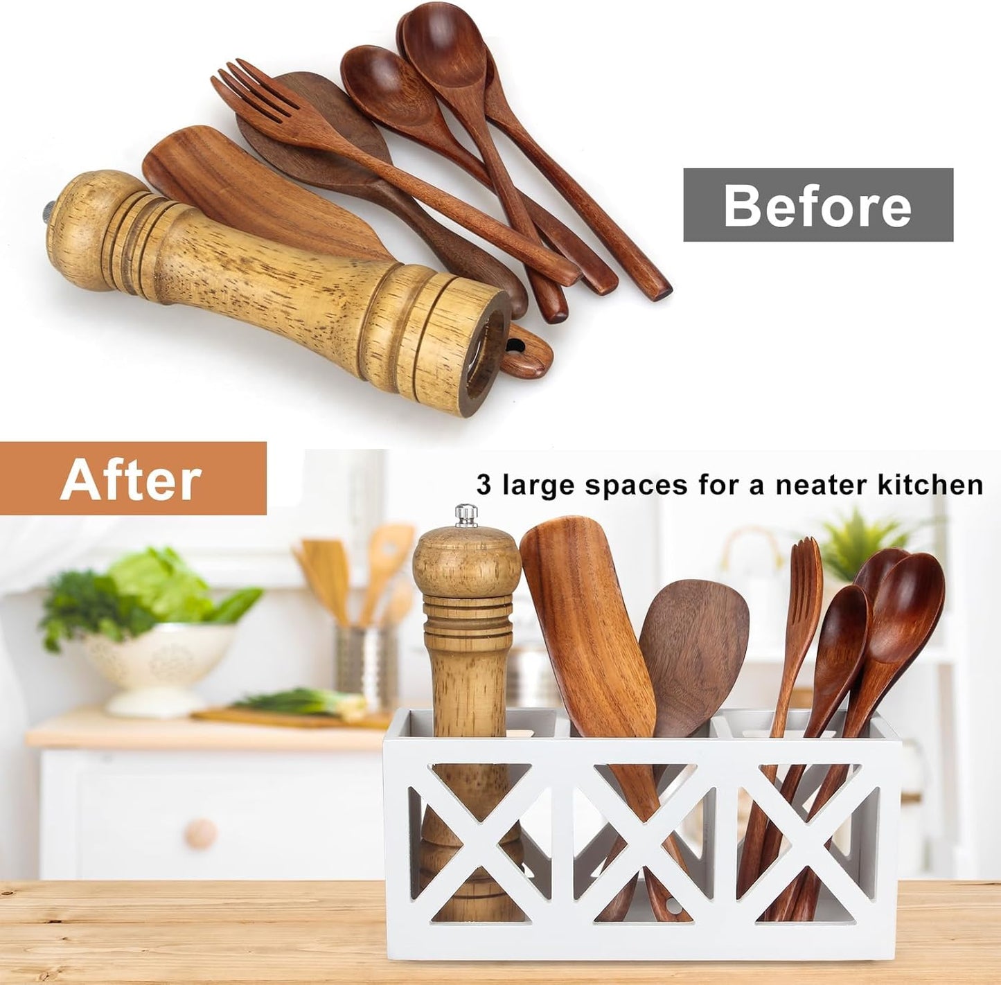 Wooden Silverware Holder Flatware Utensil Caddy Cutlery Holder for Party Wood Silverware Organizer Caddy Storage for Kitchen Countertop Table Knife Fork Spoon Organizer Small Utensil Holders