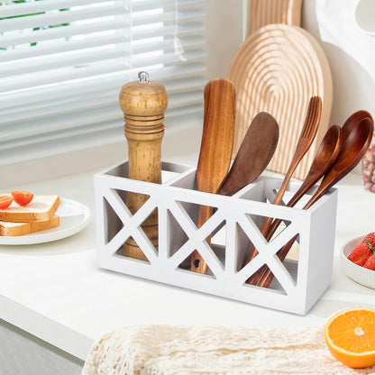Wooden Silverware Holder Flatware Utensil Caddy Cutlery Holder for Party Wood Silverware Organizer Caddy Storage for Kitchen Countertop Table Knife Fork Spoon Organizer Small Utensil Holders