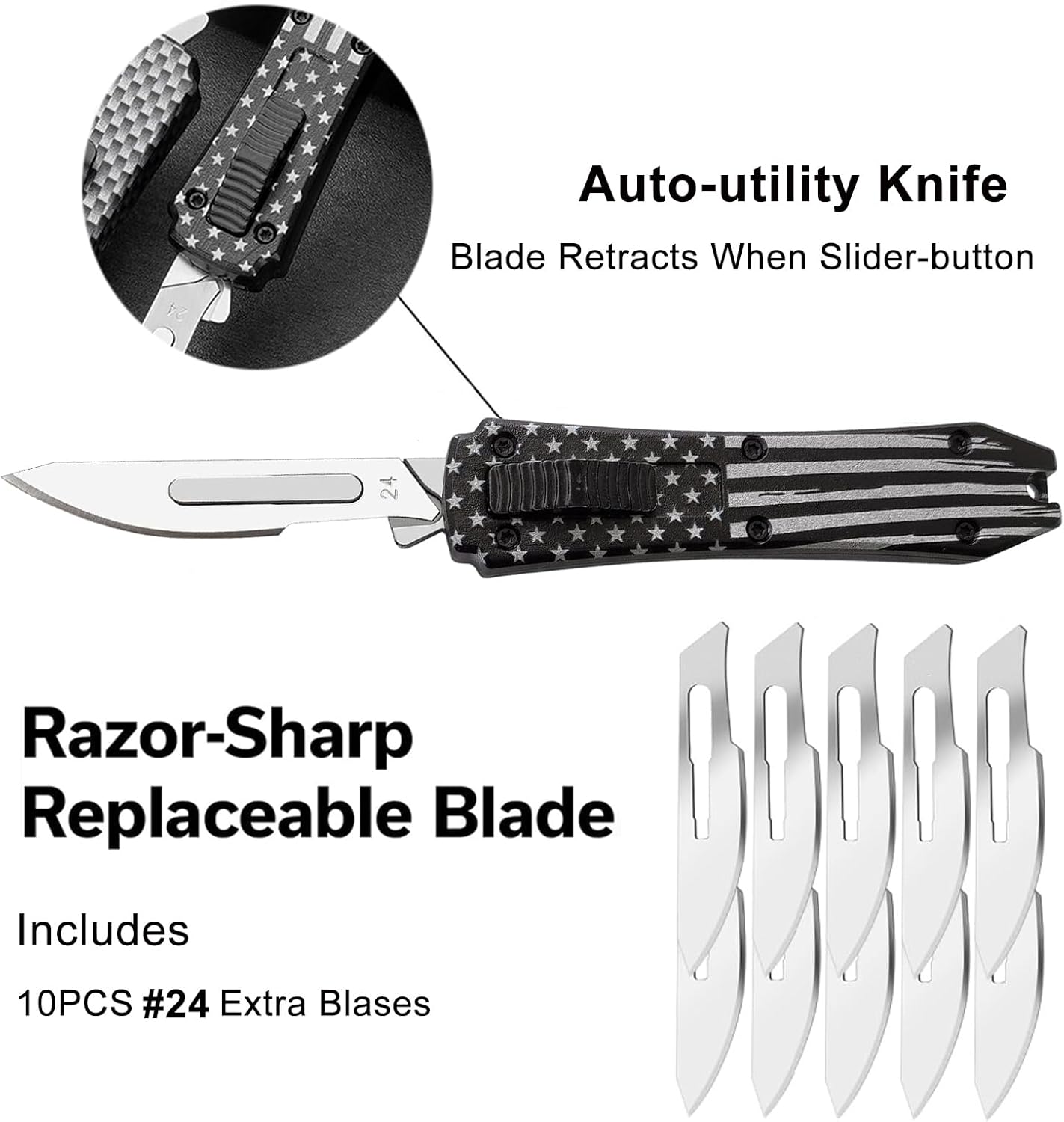 Auto Retractable Utility Knife, Mini Scalpel Knife | Safety Automatic Box Cutter with 10PCS #24 Blades, Razor Blades Utility Knives