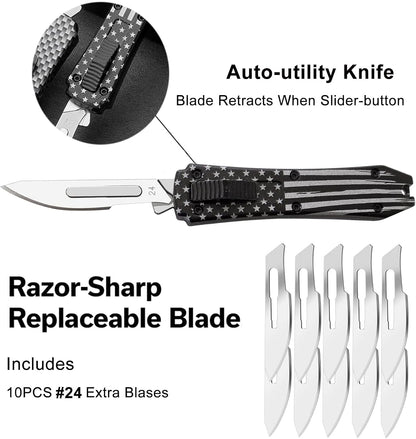 Auto Retractable Utility Knife, Mini Scalpel Knife | Safety Automatic Box Cutter with 10PCS #24 Blades, Razor Blades Utility Knives