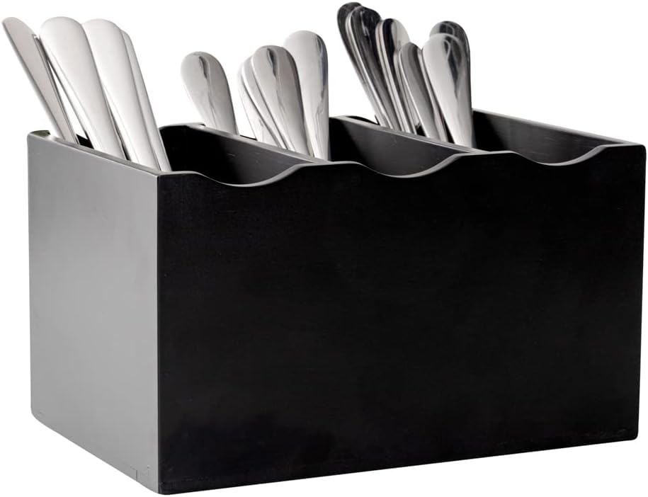 8.25 x 5.5 x 4.75 Inch Flatware Display 1 Countertop Buffet Utensil Caddy - 3 Compartment For Parties Picnics Homes or Restaurants Natural Bamboo Cutlery Holder Upright