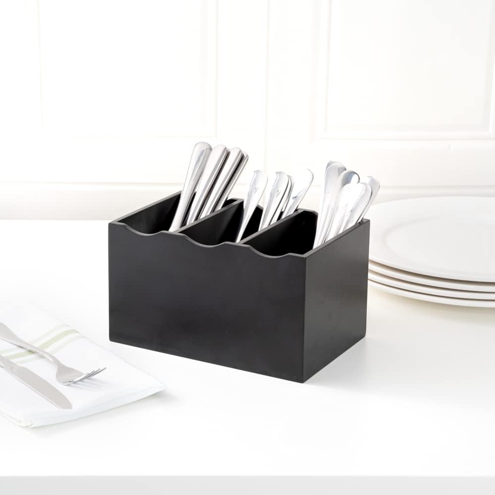 8.25 x 5.5 x 4.75 Inch Flatware Display 1 Countertop Buffet Utensil Caddy - 3 Compartment For Parties Picnics Homes or Restaurants Natural Bamboo Cutlery Holder Upright