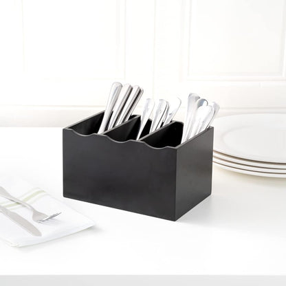8.25 x 5.5 x 4.75 Inch Flatware Display 1 Countertop Buffet Utensil Caddy - 3 Compartment For Parties Picnics Homes or Restaurants Natural Bamboo Cutlery Holder Upright