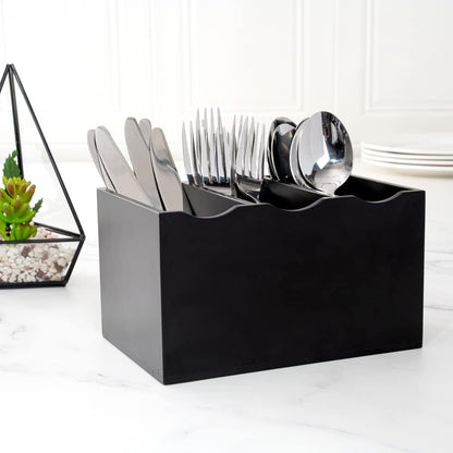 8.25 x 5.5 x 4.75 Inch Flatware Display 1 Countertop Buffet Utensil Caddy - 3 Compartment For Parties Picnics Homes or Restaurants Natural Bamboo Cutlery Holder Upright