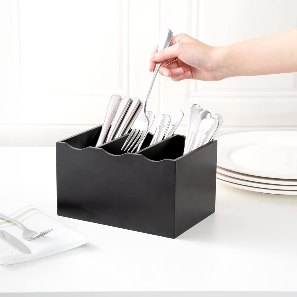 8.25 x 5.5 x 4.75 Inch Flatware Display 1 Countertop Buffet Utensil Caddy - 3 Compartment For Parties Picnics Homes or Restaurants Natural Bamboo Cutlery Holder Upright