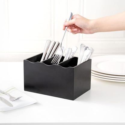 8.25 x 5.5 x 4.75 Inch Flatware Display 1 Countertop Buffet Utensil Caddy - 3 Compartment For Parties Picnics Homes or Restaurants Natural Bamboo Cutlery Holder Upright
