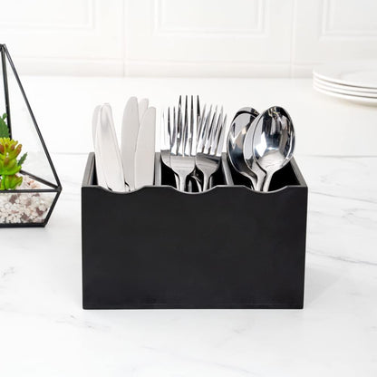 8.25 x 5.5 x 4.75 Inch Flatware Display 1 Countertop Buffet Utensil Caddy - 3 Compartment For Parties Picnics Homes or Restaurants Natural Bamboo Cutlery Holder Upright