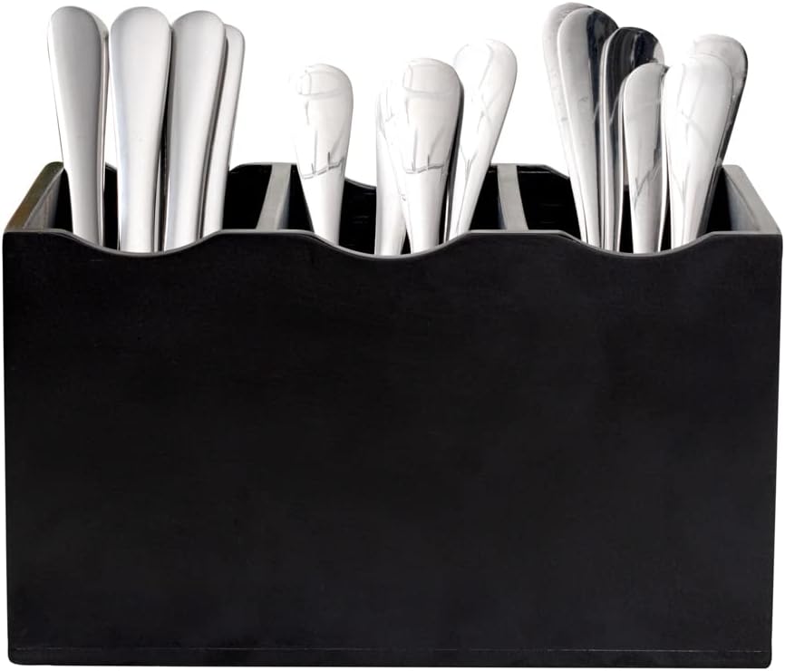 8.25 x 5.5 x 4.75 Inch Flatware Display 1 Countertop Buffet Utensil Caddy - 3 Compartment For Parties Picnics Homes or Restaurants Natural Bamboo Cutlery Holder Upright