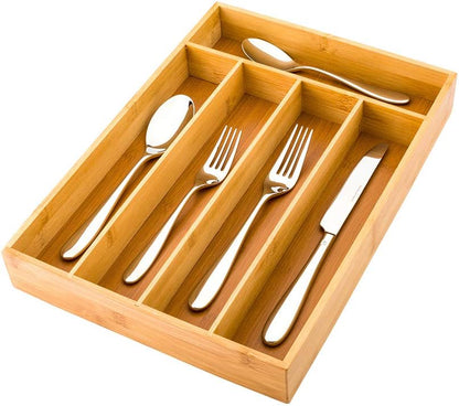 8.25 x 5.5 x 4.75 Inch Flatware Display 1 Countertop Buffet Utensil Caddy - 3 Compartment For Parties Picnics Homes or Restaurants Natural Bamboo Cutlery Holder Upright