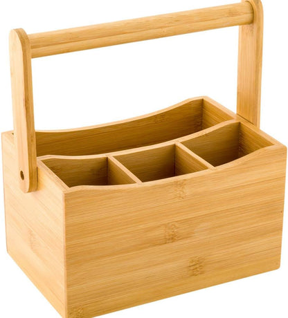 8.25 x 5.5 x 4.75 Inch Flatware Display 1 Countertop Buffet Utensil Caddy - 3 Compartment For Parties Picnics Homes or Restaurants Natural Bamboo Cutlery Holder Upright
