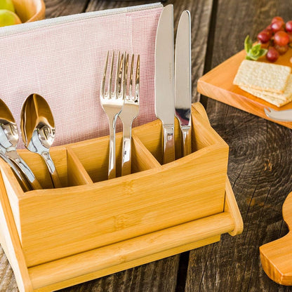 8.25 x 5.5 x 4.75 Inch Flatware Display 1 Countertop Buffet Utensil Caddy - 3 Compartment For Parties Picnics Homes or Restaurants Natural Bamboo Cutlery Holder Upright