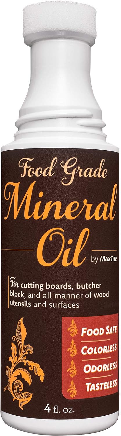 Easy-Applicator Mineral Oil for Cutting Boards and All Wood Care, Ultrapure Food Grade (4oz with Foam Applicator Tip) Made in USA