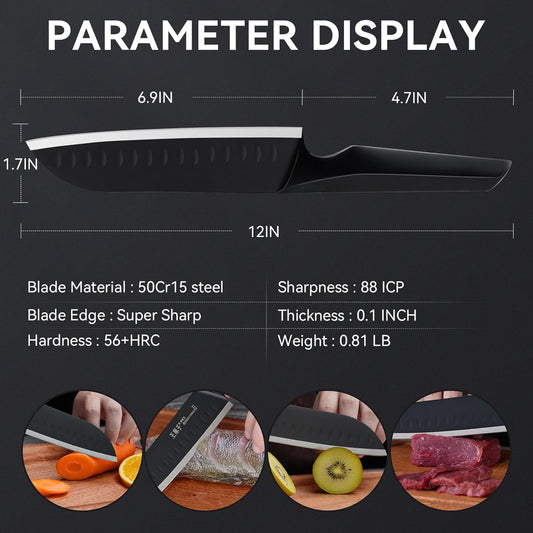 Chef Knife 7 Inch Sharp Santoku Knife for All Around Food, Cooking Gadgets with High End Gift Box, Perfect Gifts for Men and Women, Parents