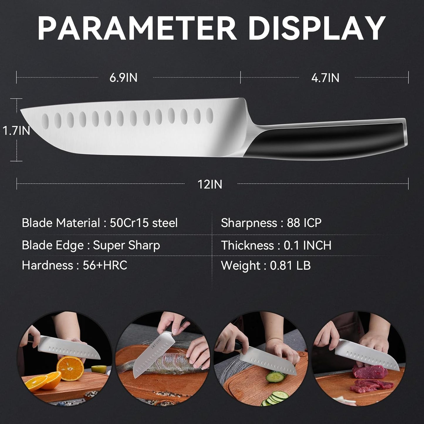 Chef Knife 7 Inch Sharp Santoku Knife for All Around Food, Cooking Gadgets with High End Gift Box, Perfect Gifts for Men and Women, Parents