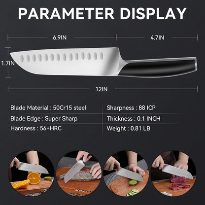 Chef Knife 7 Inch Sharp Santoku Knife for All Around Food, Cooking Gadgets with High End Gift Box, Perfect Gifts for Men and Women, Parents