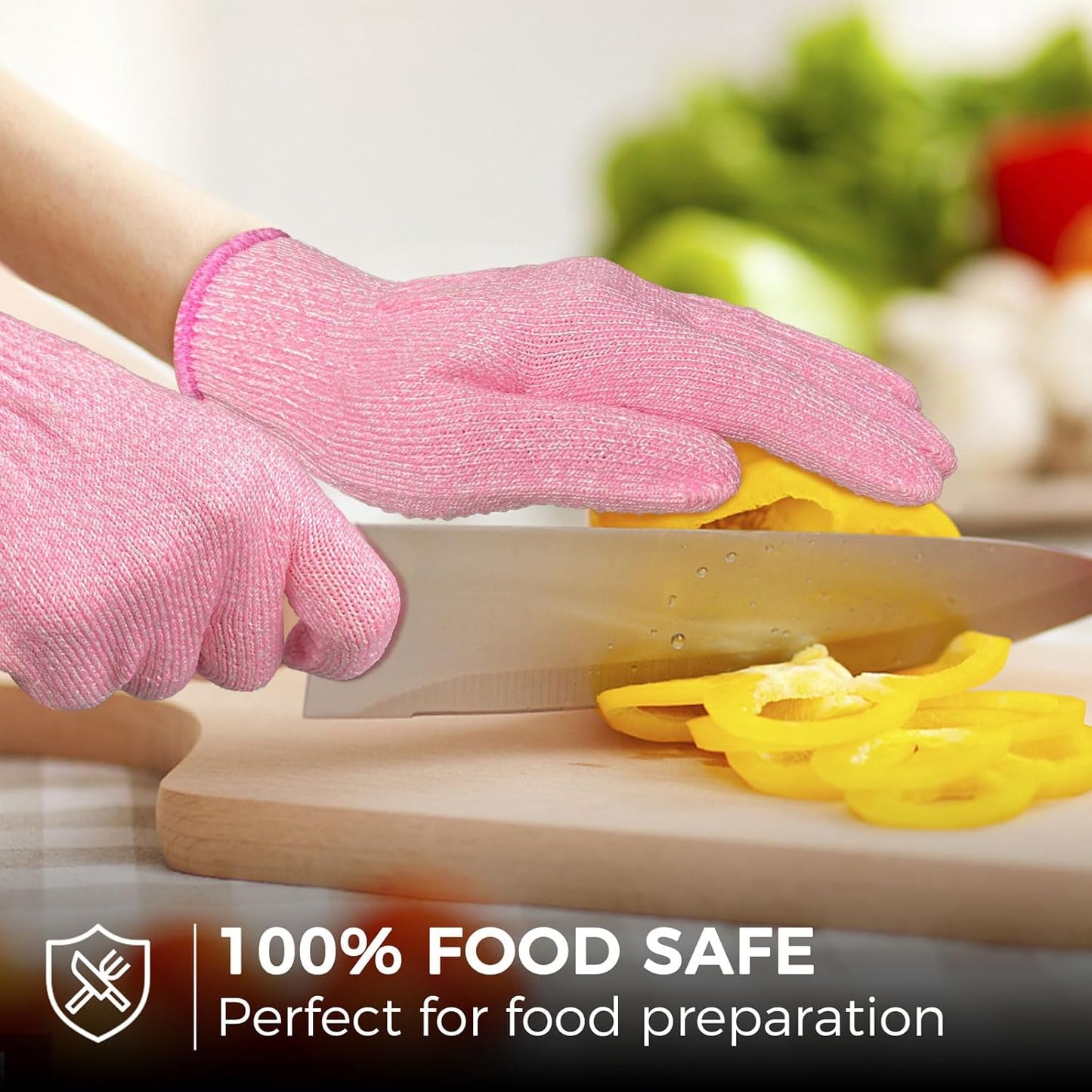 Cutting Gloves Level 5 Cut Resistant, Food Safe Gloves with Non-Slip Grip for Kitchen, Meat Cutting & Mandoline Use, 2 Pairs (S, Pink+Gray)