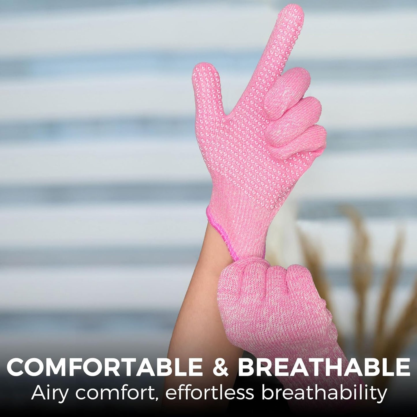 Cutting Gloves Level 5 Cut Resistant, Food Safe Gloves with Non-Slip Grip for Kitchen, Meat Cutting & Mandoline Use, 2 Pairs (S, Pink+Gray)