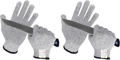 Cutting Gloves Level 5 Cut Resistant, Food Safe Gloves with Non-Slip Grip for Kitchen, Meat Cutting & Mandoline Use, 2 Pairs (S, Pink+Gray)