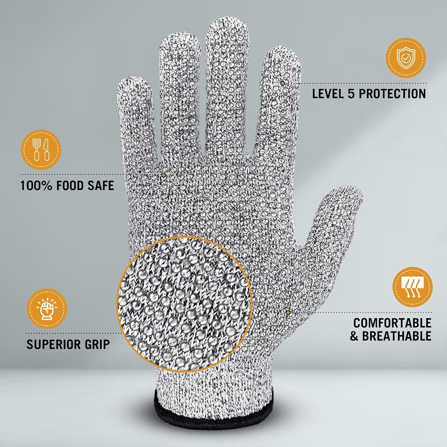Cutting Gloves Level 5 Cut Resistant, Food Safe Gloves with Non-Slip Grip for Kitchen, Meat Cutting & Mandoline Use, 2 Pairs (S, Pink+Gray)