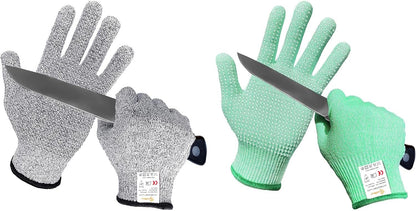 Cutting Gloves Level 5 Cut Resistant, Food Safe Gloves with Non-Slip Grip for Kitchen, Meat Cutting & Mandoline Use, 2 Pairs (S, Pink+Gray)