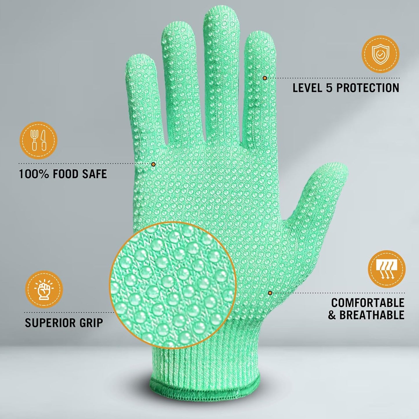 Cutting Gloves Level 5 Cut Resistant, Food Safe Gloves with Non-Slip Grip for Kitchen, Meat Cutting & Mandoline Use, 2 Pairs (S, Pink+Gray)
