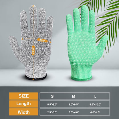 Cutting Gloves Level 5 Cut Resistant, Food Safe Gloves with Non-Slip Grip for Kitchen, Meat Cutting & Mandoline Use, 2 Pairs (S, Pink+Gray)