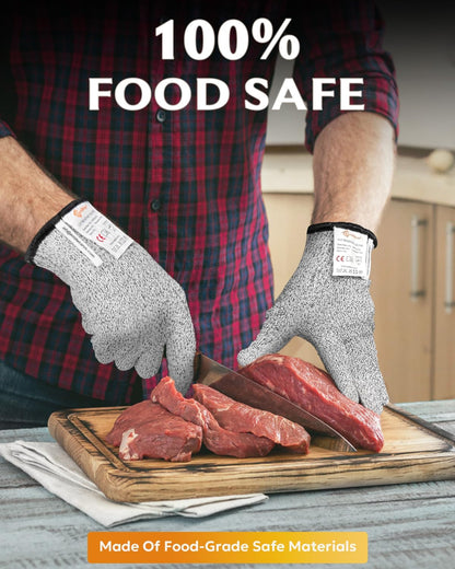 Cutting Gloves Level 5 Cut Resistant, Food Safe Gloves with Non-Slip Grip for Kitchen, Meat Cutting & Mandoline Use, 2 Pairs (S, Pink+Gray)