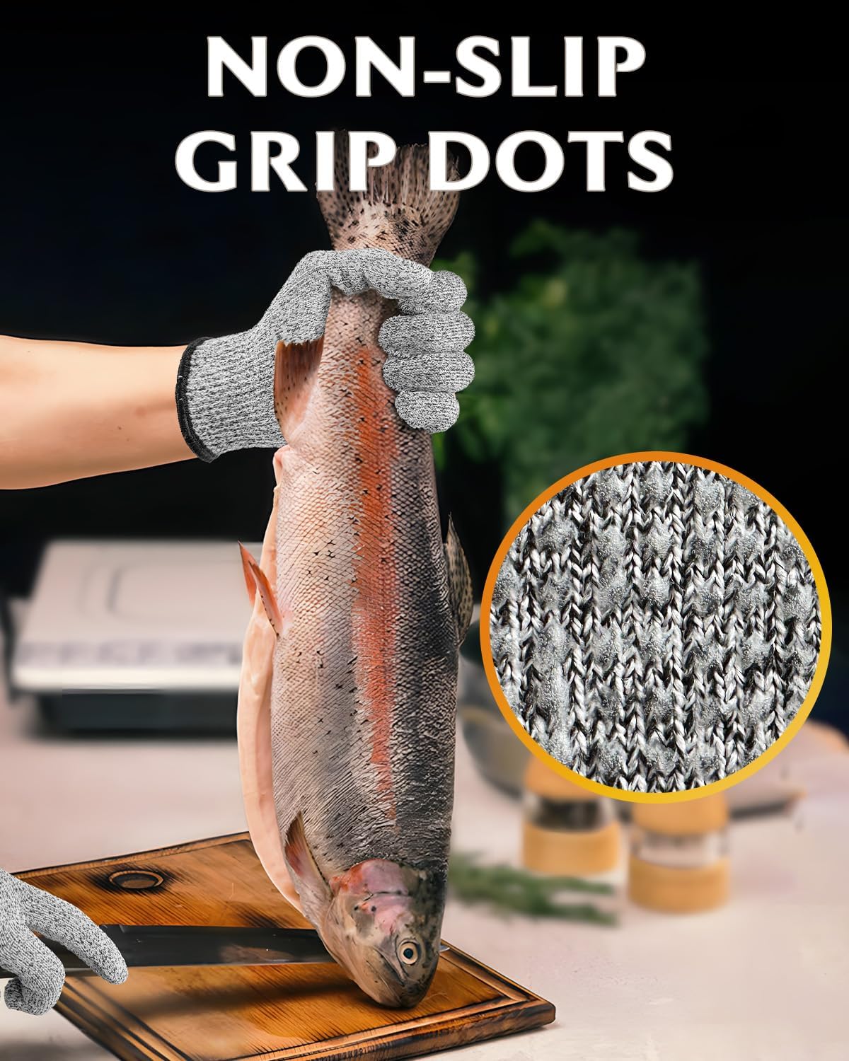 Cutting Gloves Level 5 Cut Resistant, Food Safe Gloves with Non-Slip Grip for Kitchen, Meat Cutting & Mandoline Use, 2 Pairs (S, Pink+Gray)