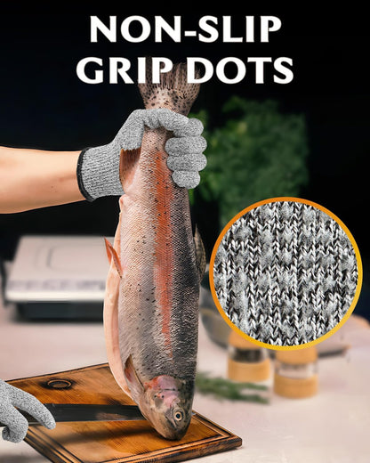Cutting Gloves Level 5 Cut Resistant, Food Safe Gloves with Non-Slip Grip for Kitchen, Meat Cutting & Mandoline Use, 2 Pairs (S, Pink+Gray)