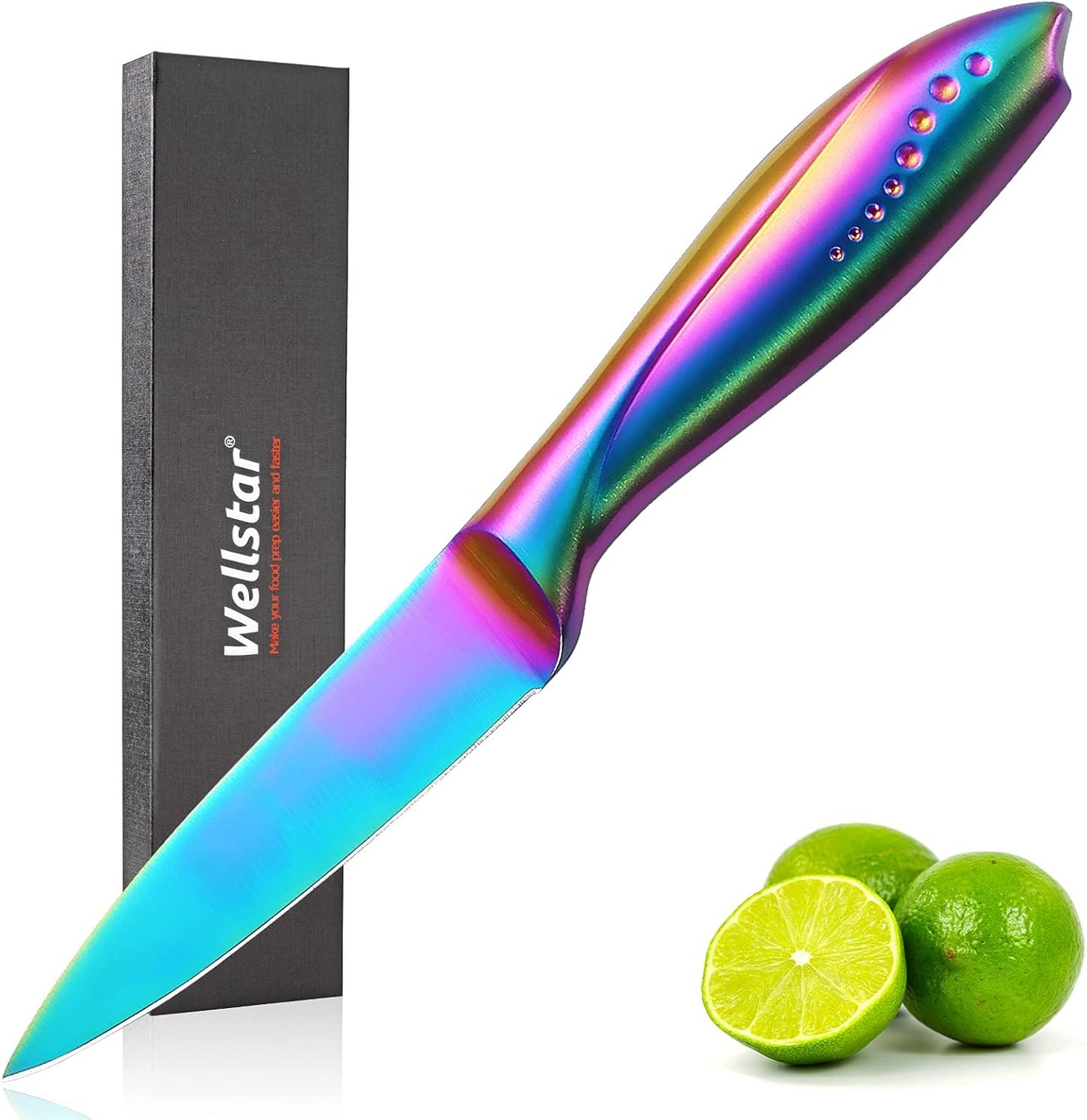 Rainbow Paring Knife 3.5 Inch , Super Sharp Fine Edge Fruit Peeling Knife with German Stainless Steel Forged Blade and Beautiful Titanium Coating – Small Ergonomic Handle Kitchen Cutting Knife