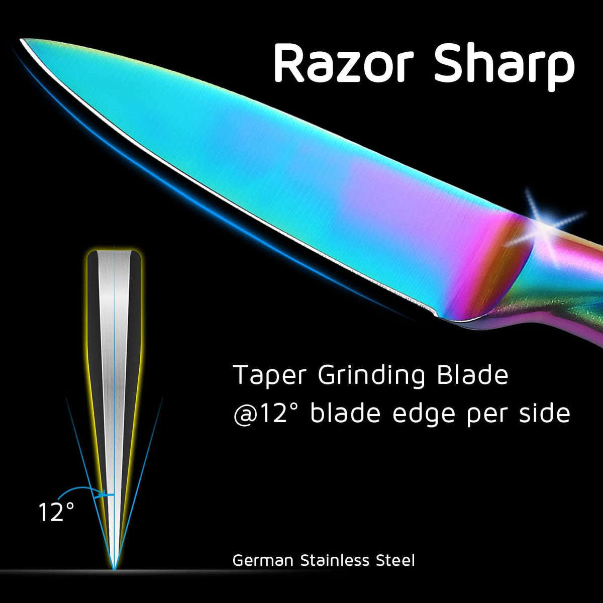 Rainbow Paring Knife 3.5 Inch , Super Sharp Fine Edge Fruit Peeling Knife with German Stainless Steel Forged Blade and Beautiful Titanium Coating – Small Ergonomic Handle Kitchen Cutting Knife