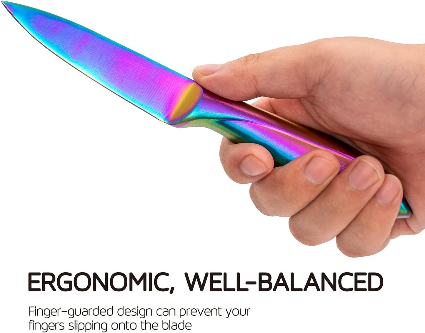 Rainbow Paring Knife 3.5 Inch , Super Sharp Fine Edge Fruit Peeling Knife with German Stainless Steel Forged Blade and Beautiful Titanium Coating – Small Ergonomic Handle Kitchen Cutting Knife