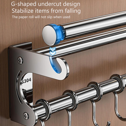 Hanging Wall Mount knife Wall Mount, Space-Saving Knife Rack with Hooks, Kitchen Organizer Storage Shelf for Utensils Spatula Spoon, Kitchen Utensil Hanger (Silver, 50CM+10Hooks)