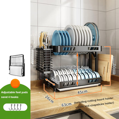 Wall Mounted Stainless Steel Dish Drying Rack, 1 Collapsible Double Layer Dish Drainer with Removable Water Tray, 1 Cutting Board Holder, 1 Knife Chopsticks Rest