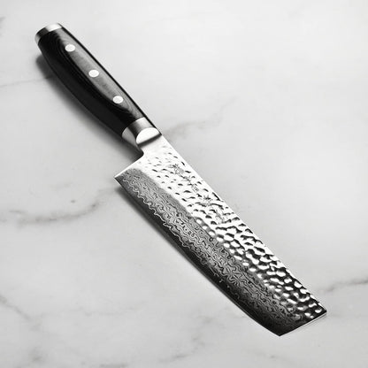 Nakiri Knife - Made in Japan - HD Series - VG10 Hammered Damascus Japanese Stainless Steel - 6.5"
