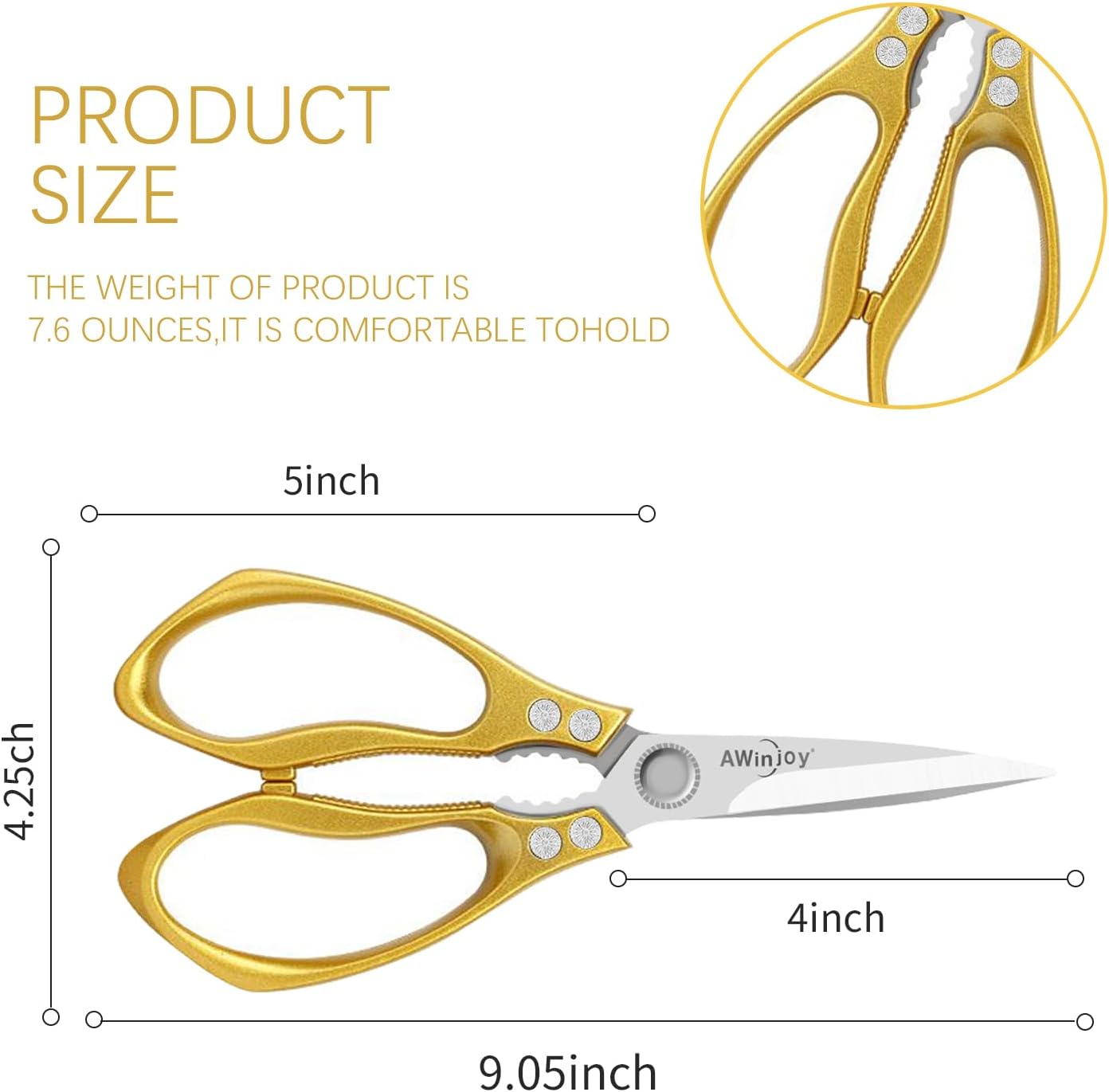 Heavy Duty Sharp Kitchen Scissors, Multipurpose Cutting Scissors for Meat, Chicken, Fish, Poultry, Herbs, Bread - Dishwasher Safe - Gift (Gold)