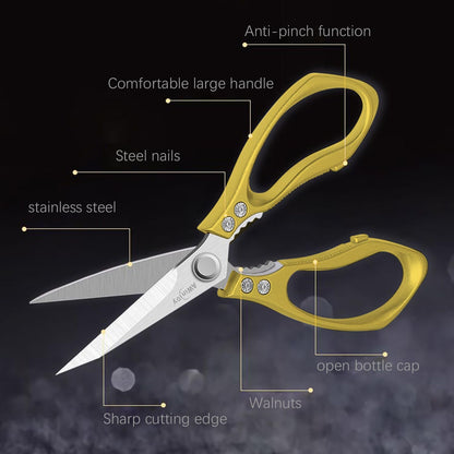 Heavy Duty Sharp Kitchen Scissors, Multipurpose Cutting Scissors for Meat, Chicken, Fish, Poultry, Herbs, Bread - Dishwasher Safe - Gift (Gold)