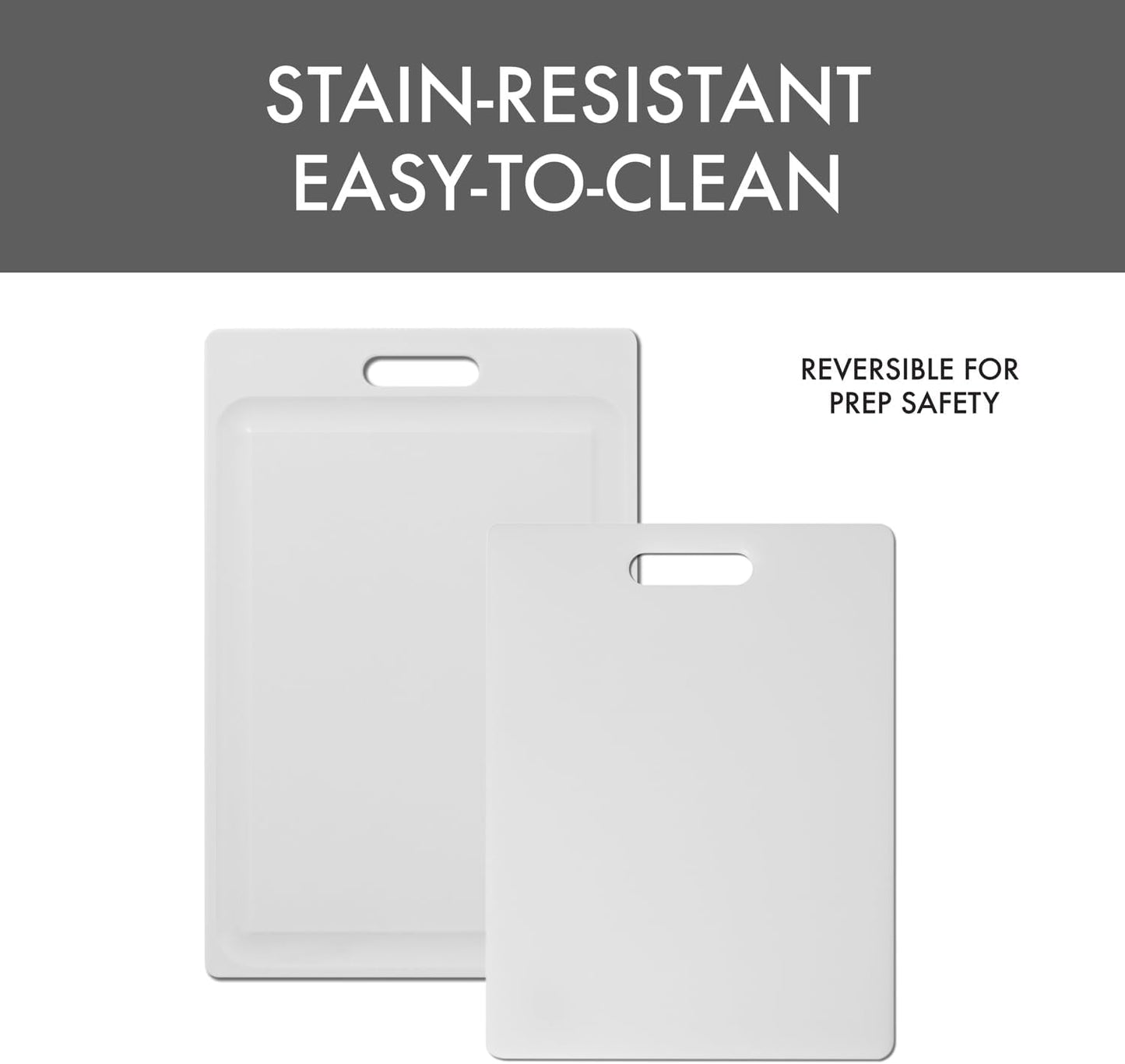 2-Pack NSF Certified Polysafe Cutting Boards, 11 x 14.5, 12 x 18 Inches, Reversible Kitchen Cutting Board with Handle and Juice Well, White