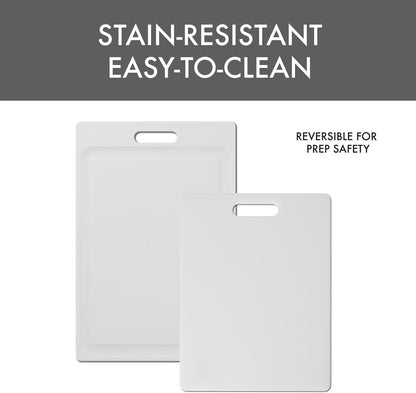 2-Pack NSF Certified Polysafe Cutting Boards, 11 x 14.5, 12 x 18 Inches, Reversible Kitchen Cutting Board with Handle and Juice Well, White