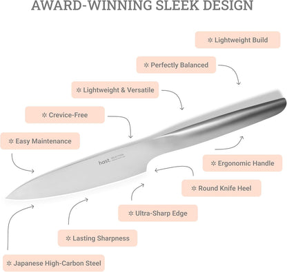 HAST 5.3-inch Utility Knife, Ultra-Sharp Professional Vegetable Knife, Japanse High Carbon Stainless Steel, Lightweight, Award-Winning Sleek Design, Ergonomic Handle.