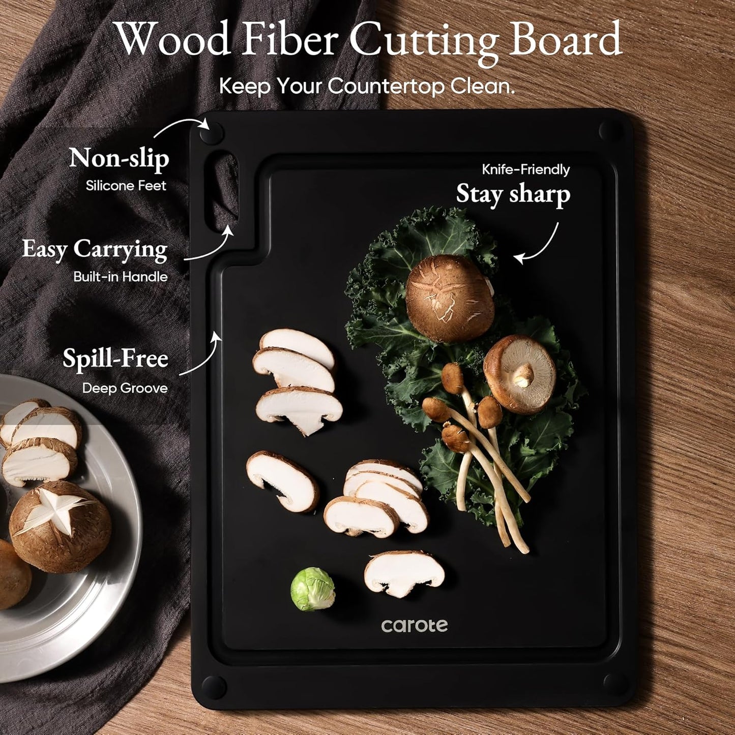 Knife Set, 11 Pcs Kitchen Knives with 5 Blade Guards & Non-Slip Cutting Board, Rustproof Stainless Steel 5 Kitchen Knife Set, Plain Black