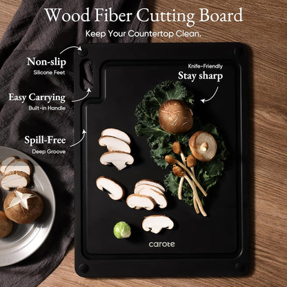 Knife Set, 11 Pcs Kitchen Knives with 5 Blade Guards & Non-Slip Cutting Board, Rustproof Stainless Steel 5 Kitchen Knife Set, Plain Black