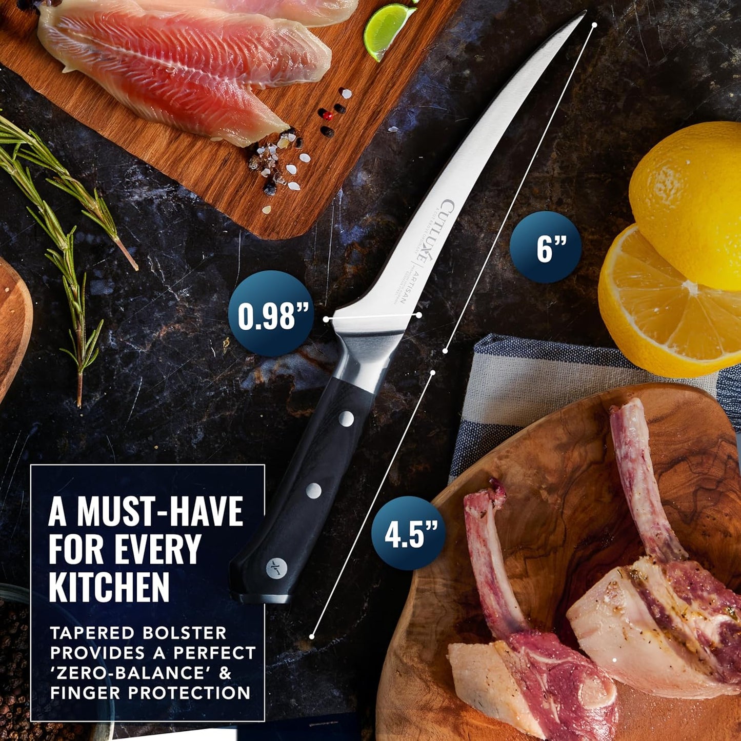 Boning Knife, 6" Razor Sharp Fillet Knife for Meat | High Carbon German Steel, Full Tang Ergonomic Handle Design – Artisan Series