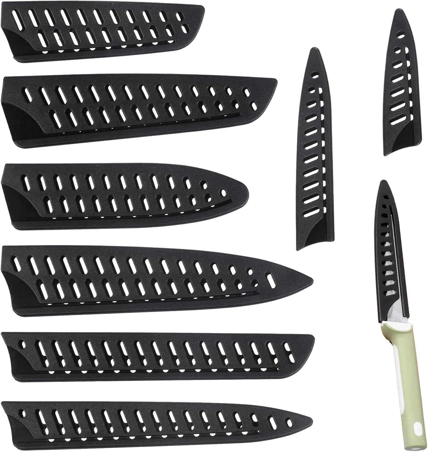 8 Pcs Universal Knife Guards Set,Knife Covers Or Sleeves,Knife Cover,Kitchen Knife Sheath,Kitchen Knife Sheath For Paring Utility Santoku Nakiri Cleaver Bread Carving Chef Knifes Black