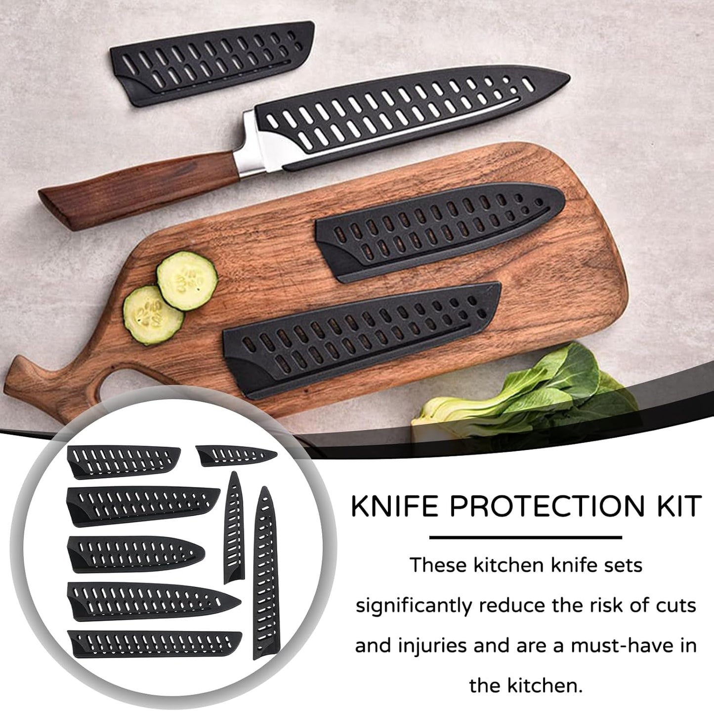 8 Pcs Universal Knife Guards Set,Knife Covers Or Sleeves,Knife Cover,Kitchen Knife Sheath,Kitchen Knife Sheath For Paring Utility Santoku Nakiri Cleaver Bread Carving Chef Knifes Black