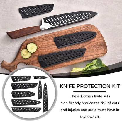 8 Pcs Universal Knife Guards Set,Knife Covers Or Sleeves,Knife Cover,Kitchen Knife Sheath,Kitchen Knife Sheath For Paring Utility Santoku Nakiri Cleaver Bread Carving Chef Knifes Black